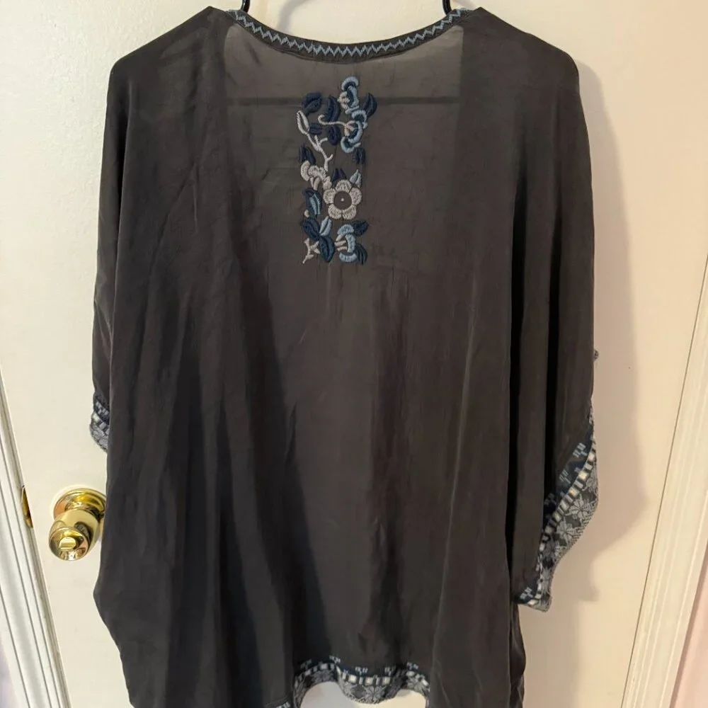 Johnny Was Black Floral Embroidered Open Cardigan - Picture 2 of 3